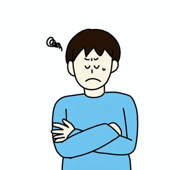 悩んでいる男性 男性,人物,シンプル,悩み,苦悩,考え事,心配,腕組み,1人,上半身のイラスト素材