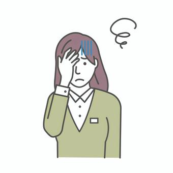 女性会社員イラスト / 悩む・困る・頭痛 人物,女性,会社員,ol,悩む,頭痛,困る,考える,アジア人,上半身のイラスト素材