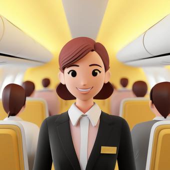 飛行機内で客室乗務員が乗客に説明している 飛行機内で客室乗務員が乗客に説明している 飛行機,航空,機内のイラスト素材