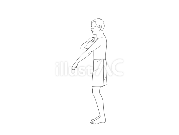 お風呂で体を洗う男性（泡なし）線画 裸,タオル,体を洗うのイラスト素材