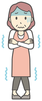  エプロンおばちゃん-113-全身 寒い,おばちゃん,エプロン,お母さん,ママ,中年,おばさん,主婦,人物,かわいいのイラスト素材