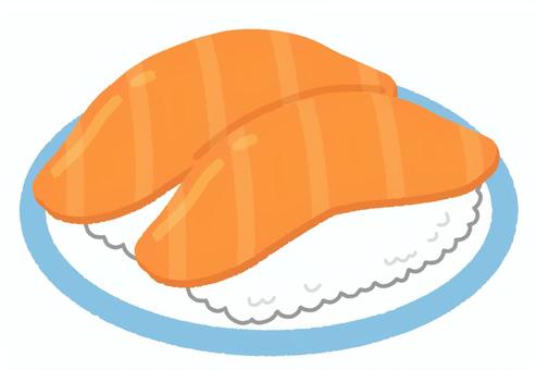 寿司(サーモン02) 寿司(サーモン02) 寿司,サーモン,鮭,食べ物,和食,シャリ,魚,日本食,皿,回転寿司のイラスト素材