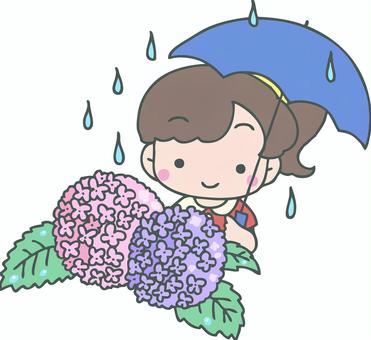 Hydrangea and Children, hydrangea, umbrella, rain, JPG, PNG and AI