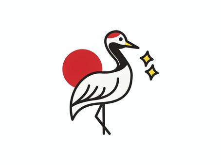 鶴と日の丸 鶴,鳥,縁起物,年賀状,正月,和風,和柄,敬老,敬老の日,長寿のイラスト素材