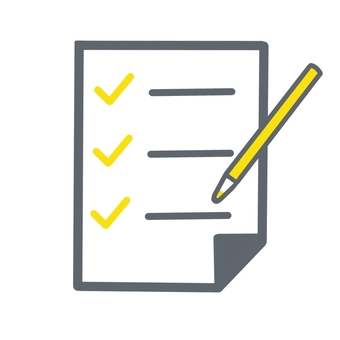 チェックシート　黄色　鉛筆 書類,チェックシート,todoリスト,アンケート,ペン,鉛筆,進捗管理,シンプル,ビジネス,素材のイラスト素材