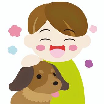 犬を飼う男の子 犬,ペット,動物,家族,男の子,少年,人物,生活,家庭,癒しのイラスト素材