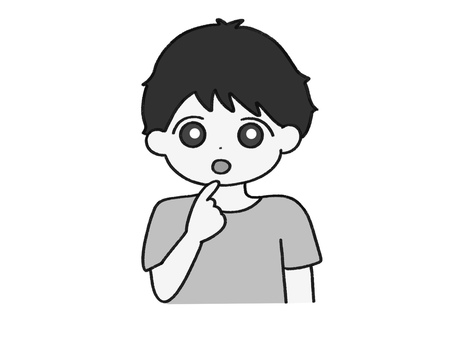 自分を指差しながら驚く男性　モノクロ 私,自分,指さす,驚く,男性,びっくり,感情,困惑,疑問,不思議のイラスト素材