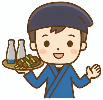 料理を運ぶ居酒屋の男性 飲食店,居酒屋,飲食業,店員,従業員,スタッフ,調理スタッフ,ホール,接客,男性のイラスト素材