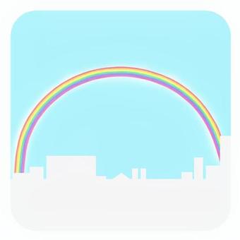 都会の空にかかる虹 虹,レインボー,街,空,建物,ビル,都会,風景,景色,シンプルのイラスト素材