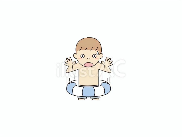 びっくりする浮き輪を持った少年 驚き,びっくり,カラーのイラスト素材