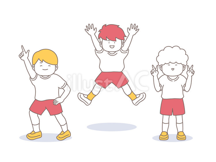 体操服姿でポーズをとる男子のイラスト 小学生,男の子,子供のイラスト素材