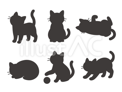 様々なポーズの猫シルエット(ベクター)