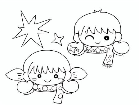 冬　こども　ぬりえ　イラスト