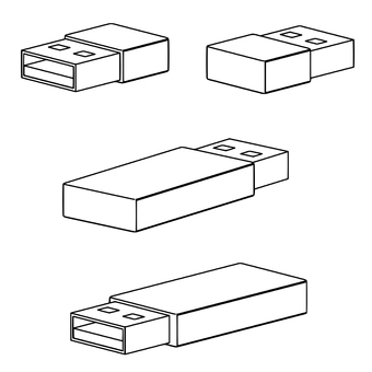 ブルートゥースアダプタの線画 ブルートゥース,アダプタ,外付け,usb,電子機器,ssd,線画,モノクロ,立体,周辺機器のイラスト素材