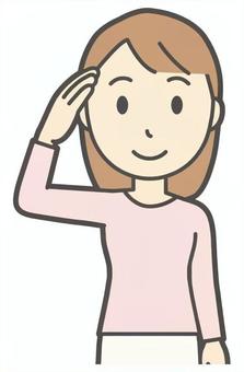  ロングヘア女性-236-バスト 挨拶,女性,女の子,人物,かわいい,表情,敬礼,ポーズ,お礼,ありがとうのイラスト素材