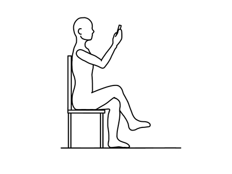 姿勢良く足を組みスマホを見る人 座位,足組み,スマホ,横向き,線画,白黒のイラスト素材
