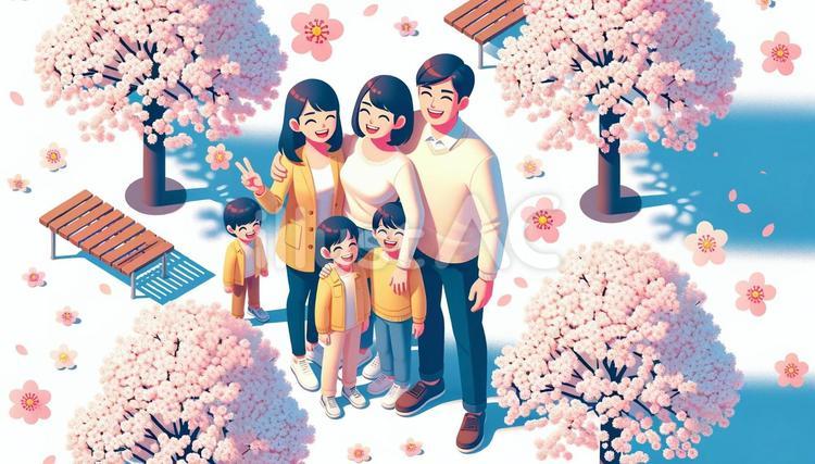 花見をする家族 花見,家族,親子のイラスト素材