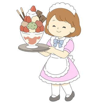 大きなパフェを運ぶメイド店員 メイド,パフェ,スイーツ,カフェ,ウェイトレス,接客,女性,デザート,飲食店,人物のイラスト素材