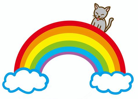 虹の橋　猫 虹の橋,ネコ,ペット,愛猫,天国,お空,雲,笑顔,渡る,猫のイラスト素材