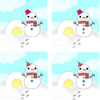 【スリーヒントクイズ】ゆきだるま① 雪だるま,かまくら,雪,冬,間違い探し,スリーヒントクイズ,療育,保育,プリント,言語聴覚療法のイラスト素材