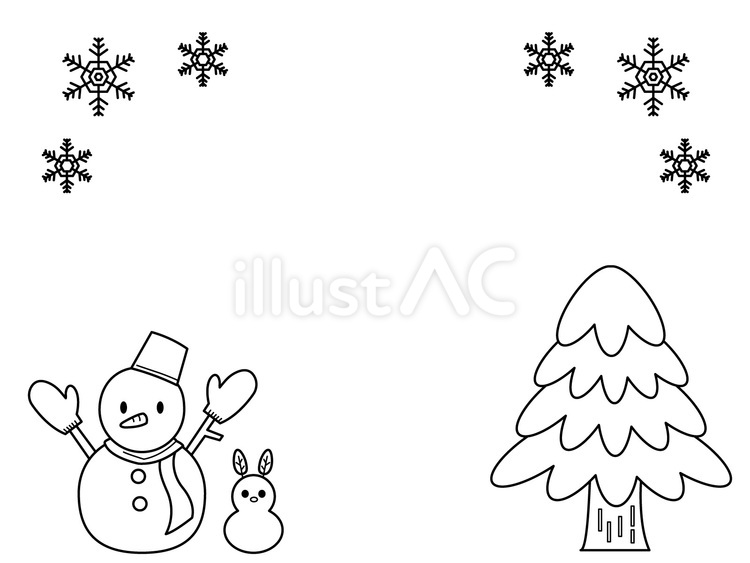雪だるまのフレーム　線画 雪だるま,雪,結晶のイラスト素材