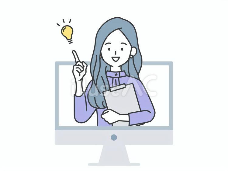 パソコンの画面の中のビジネスウーマン 人物,女,パソコンのイラスト素材
