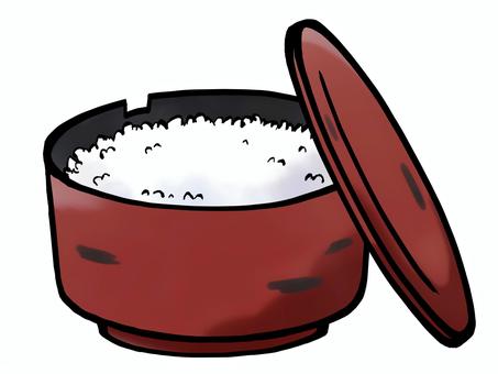 おひつとごはんのイラスト (筆タッチ) ごはん,ご飯,おひつ,白米,蓋,旅館,筆,主食,和食,日本食のイラスト素材