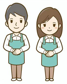 挨拶をする男性・女性店員_25 ビジネス,女性,男性,人物,人,介護,キッチンカー,カフェ,仕事,かわいいのイラスト素材