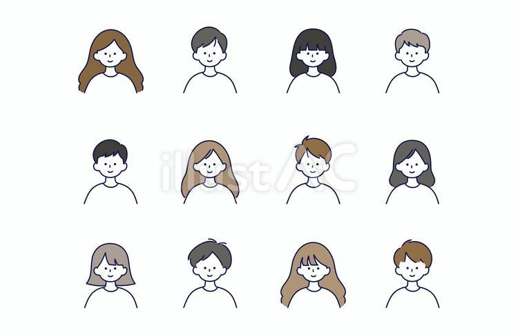 さまざまな男女の顔アイコンセット02 人物,顔,アイコンのイラスト素材