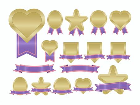 いろいろセット紫紅2 あしらい,フレーム,メダル,リボン,レトロ,シルエット,かわいい,見出し,飾り,デザインのイラスト素材