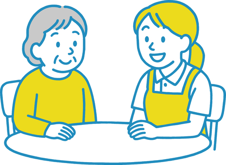 高齢者と介護士の会話 高齢者と介護士の会話 介護,福祉,高齢者,シニア,老人,介護士,介護職,ケアワーカー,介護施設,デイサービスのイラスト素材