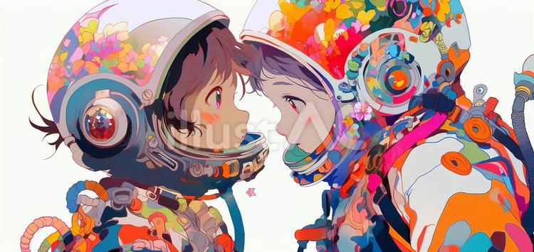 宇宙飛行士の兄弟 宇宙飛行士,宇宙服,子供のイラスト素材