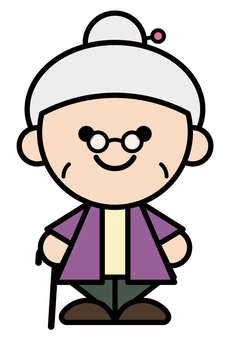 おばあさん おばあさん おばあちゃん,おばあさん,老人,高齢者,白髪,しわ,杖,メガネ,かんざし,髪飾りのイラスト素材