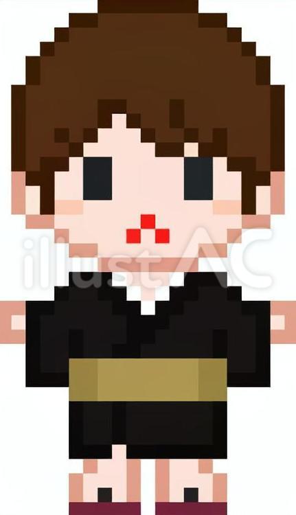 ドット絵の黒の浴衣の男の子です。 ドット絵,浴衣,シンプルのイラスト素材