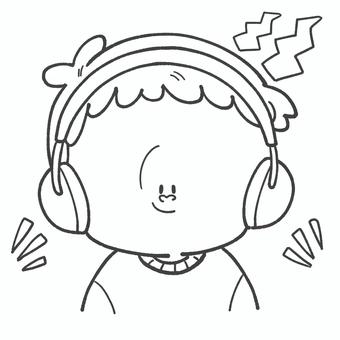 イヤーマフをする子どもの白黒イラスト2 イヤーマフ,聴覚過敏,白黒,モノクロ,騒音,防音,自閉症,過敏,雑音,敏感のイラスト素材