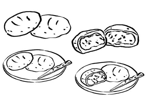 Illustration, a rice cake, mugwort rice cake, cross section, 