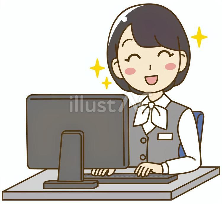 パソコンを打つ素敵な笑顔の医療事務の女性 医療事務,パソコン,女性のイラスト素材