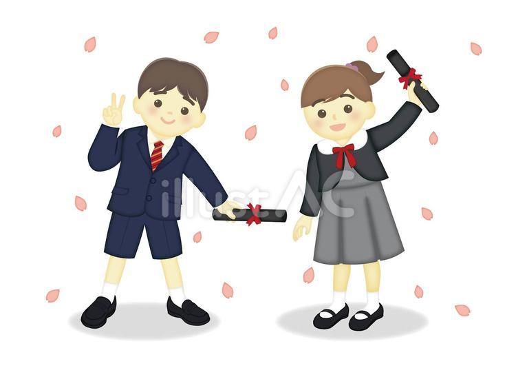 卒業式と入学式の子どもたち2 卒業,桜,春のイラスト素材