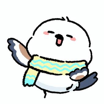 シマエナガ_冬の恰好_02 シマエナガ,鳥,動物,手描き,ラフ,冬,マフラー,ポップ,シンプル,デフォルメのイラスト素材