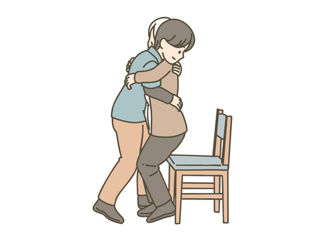 立ち上がり介助をする女性介護士 介護,介助,立ち上がり,起立,介護士,ホームヘルパー,高齢者,シニア,女性,お年寄りのイラスト素材