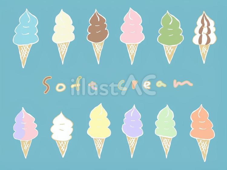 かわいいソフトクリームのイラストセット ソフトクリーム,アイスクリーム,夏のイラスト素材