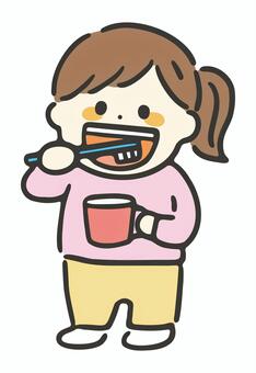 歯磨きをする女の子のイラスト 歯磨き,子供,歯,女の子,歯ブラシ,磨く,習慣,コップ,子ども,幼児のイラスト素材
