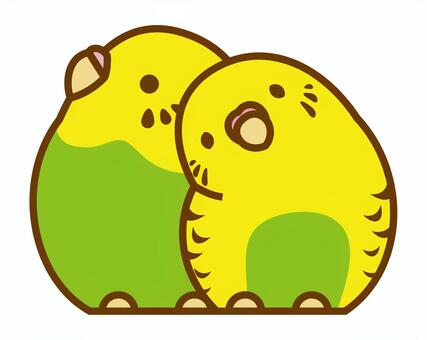 くっつくセキセイインコ（緑） セキセイインコ,ペット,かわいい,つがい,仲良し,小鳥のイラスト素材