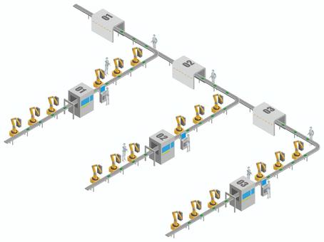 町工場シリーズ 製造はAIロボが全部やる 工場,製造,自動化,オートメーション,ベルトコンベア,ロボット,ビジネス,仕事,挿絵,アイソメのイラスト素材