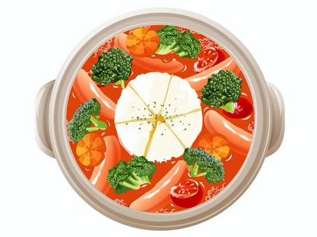 カマンベールチーズトマト鍋 カマンベールチーズトマト鍋 トマト鍋,鍋物,冬,料理,食べ物,カマンベールチーズ,チーズ,トマト,ウィンナー,ブロッコリーのイラスト素材