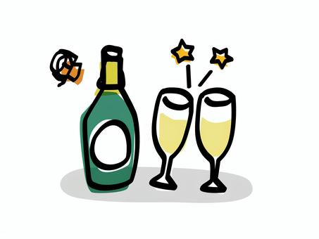 シャンパンで乾杯_色ズレゆるい絵 シャンパンで乾杯_色ズレゆるい絵 シャンパン,乾杯,グラス,ボトル,スパークリング,ワイン,ふたり,お祝い,クリスマス,パーティのイラスト素材