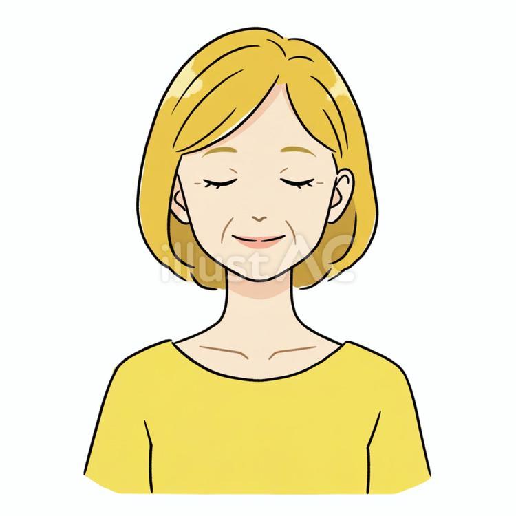 目を閉じている人 老女,金髪,黄色のイラスト素材
