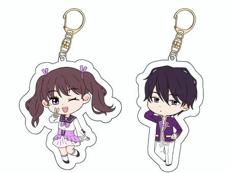 ミニキャラキーホルダー(紫色) ミニキャラ,人,全身,可愛い,キャラクター,女の子,男の子,ポーズ,アイドル,推しのイラスト素材