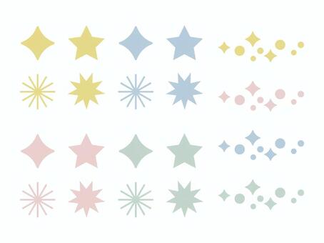 キラキラアイコンセット　くすみカラー 星,ピカピカ,キラキラ,マーク,セット,アイコン,黄,黄色,青,ピンクのイラスト素材