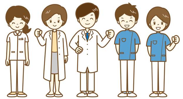 医療従事者の人たち 看護師,笑顔,白衣,ナース,医療従事者,医療機関,女性,医者,クリニック,仕事のイラスト素材